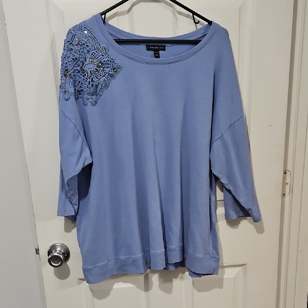 Lane Bryant Blue Sweatshirt with Lace Accent Size 22/24
